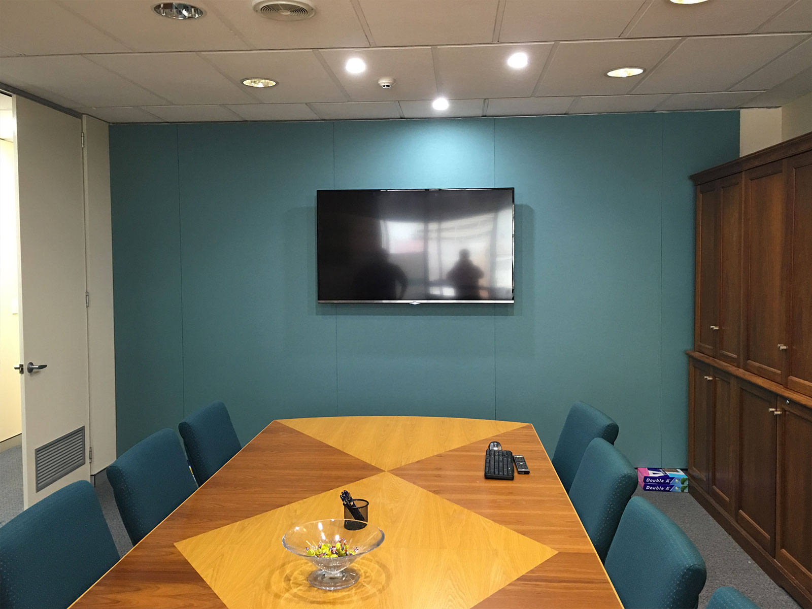 An office boardroom with soundproofing on the walls